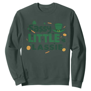 Funny St Patrick's Day Sassy Little Lassie Sweatshirt Shamrock TS11 Dark Forest Green Print Your Wear