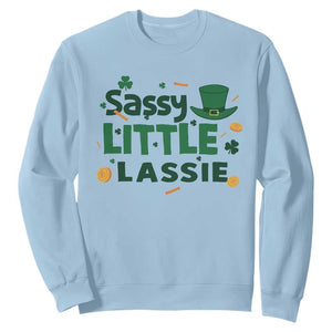 Funny St Patrick's Day Sassy Little Lassie Sweatshirt Shamrock TS11 Light Blue Print Your Wear