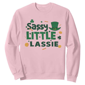 Funny St Patrick's Day Sassy Little Lassie Sweatshirt Shamrock TS11 Light Pink Print Your Wear