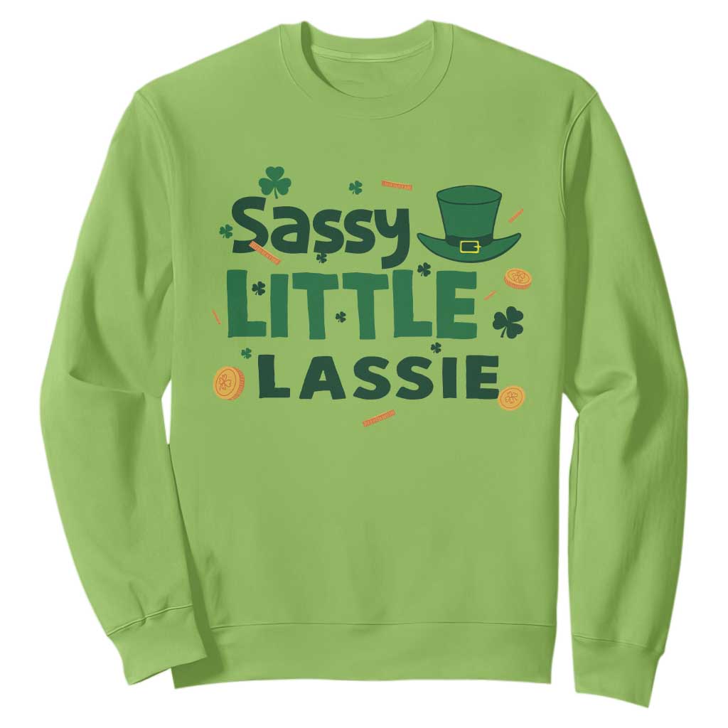 Funny St Patrick's Day Sassy Little Lassie Sweatshirt Shamrock TS11 Lime Print Your Wear