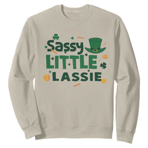 Funny St Patrick's Day Sassy Little Lassie Sweatshirt Shamrock TS11 Sand Print Your Wear