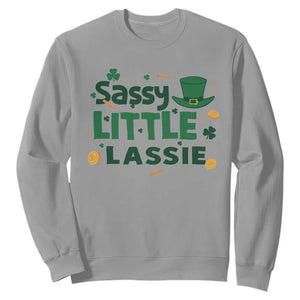 Funny St Patrick's Day Sassy Little Lassie Sweatshirt Shamrock TS11 Sport Gray Print Your Wear