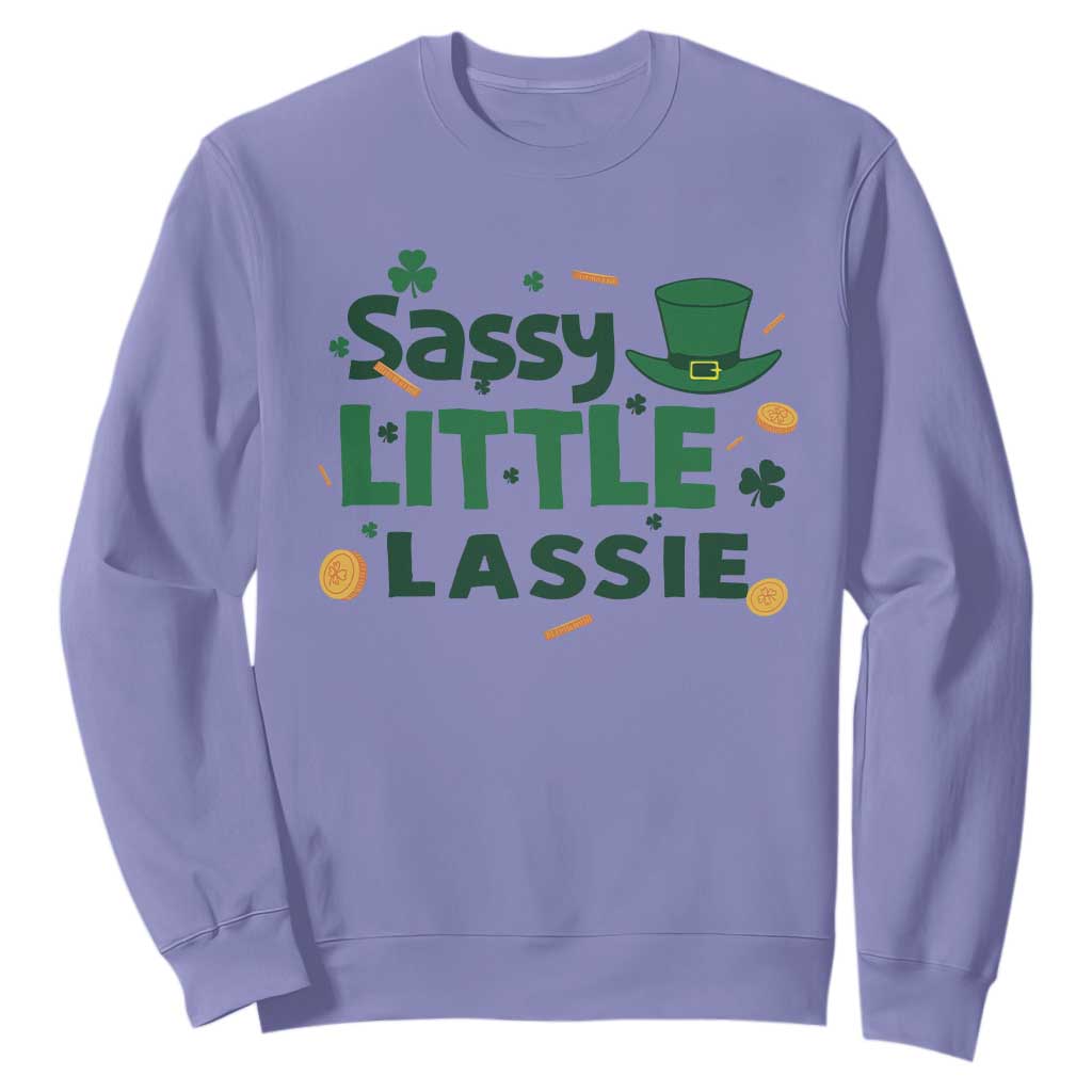 Funny St Patrick's Day Sassy Little Lassie Sweatshirt Shamrock TS11 Violet Print Your Wear