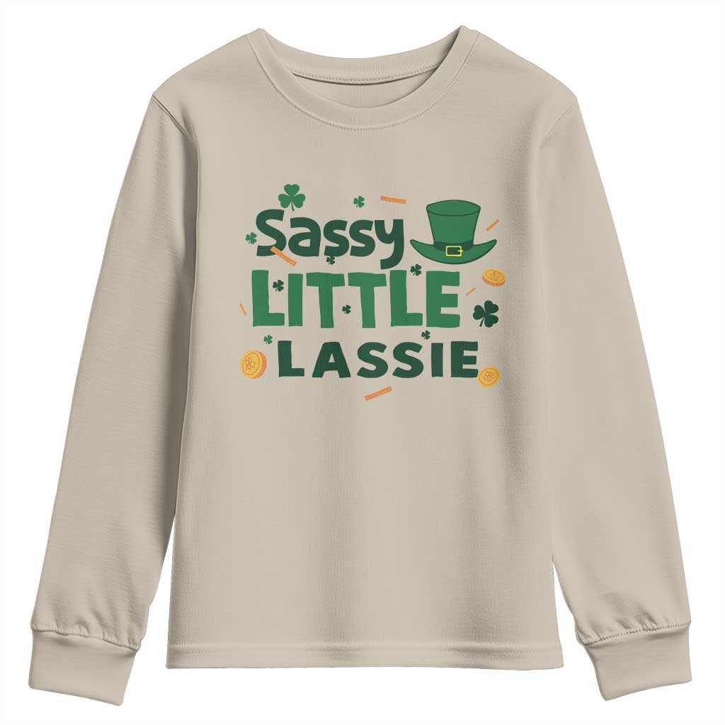 Funny St Patrick's Day Sassy Little Lassie Youth Sweatshirt Shamrock TS11 Sand Print Your Wear