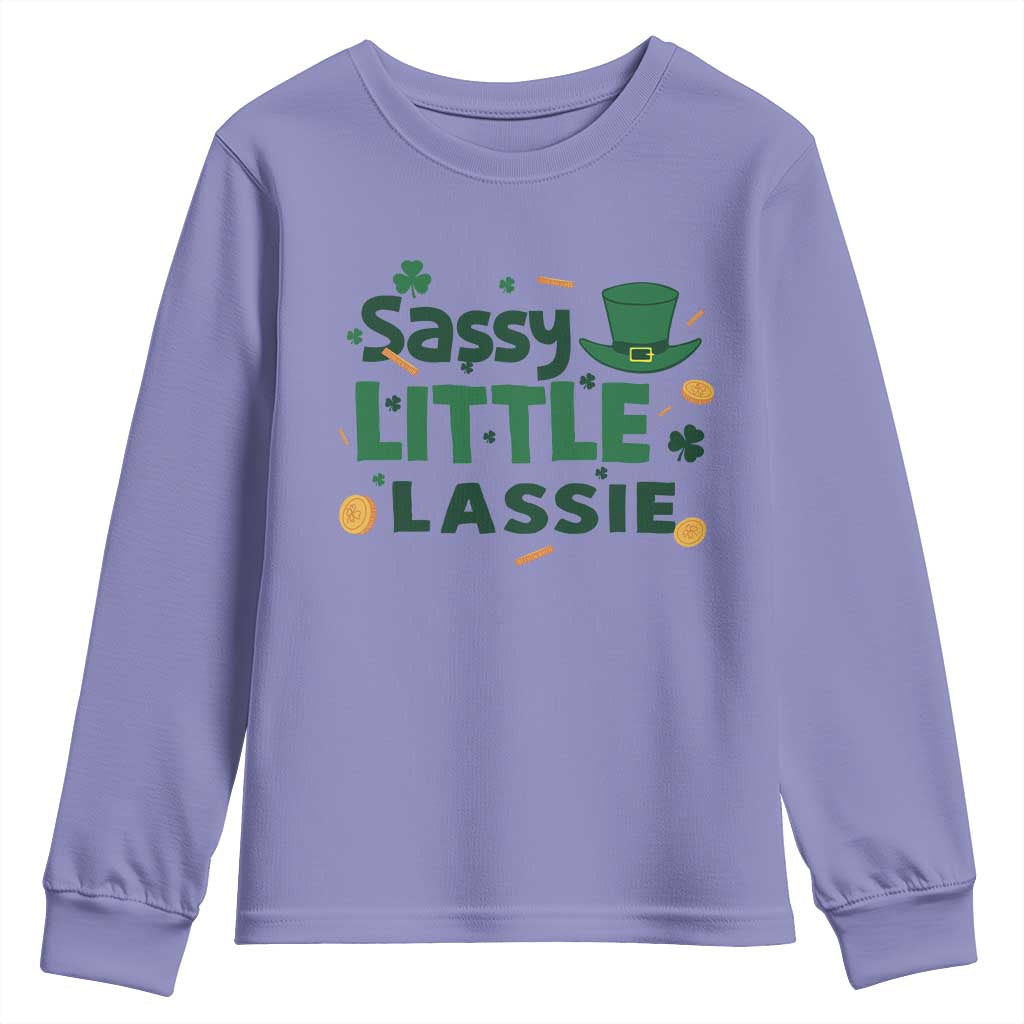Funny St Patrick's Day Sassy Little Lassie Youth Sweatshirt Shamrock TS11 Violet Print Your Wear