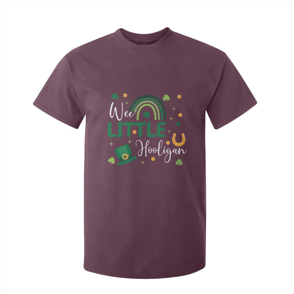 Funny Wee Little Hooligan T Shirt For Kid St Patrick's Day Shamrock Rainbow TS11 Maroon Print Your Wear