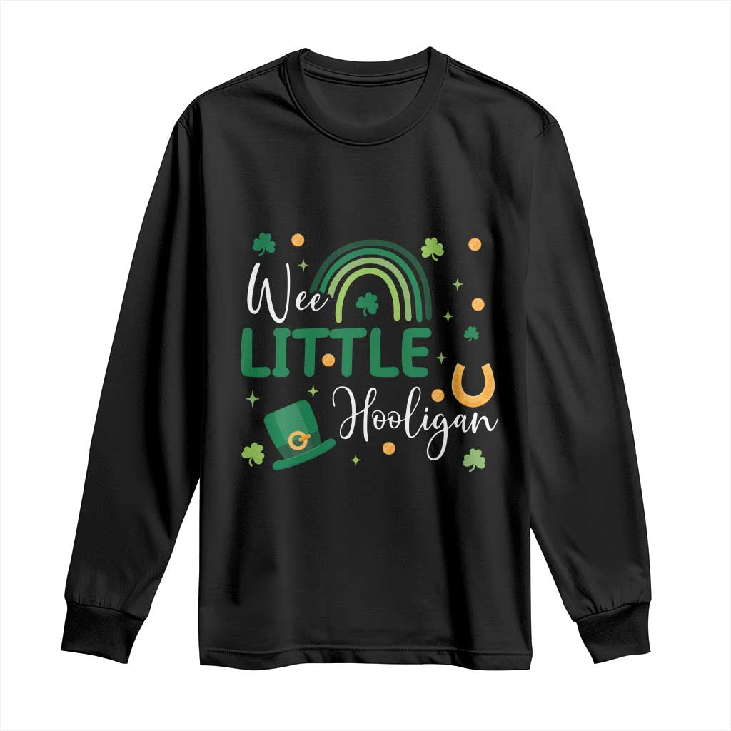 Funny Wee Little Hooligan Long Sleeve Shirt St Patrick's Day Shamrock Rainbow TS11 Black Print Your Wear