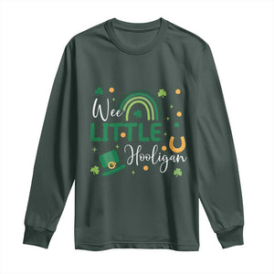 Funny Wee Little Hooligan Long Sleeve Shirt St Patrick's Day Shamrock Rainbow TS11 Dark Forest Green Print Your Wear