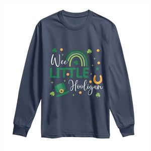 Funny Wee Little Hooligan Long Sleeve Shirt St Patrick's Day Shamrock Rainbow TS11 Navy Print Your Wear