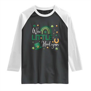 Funny Wee Little Hooligan Raglan Shirt St Patrick's Day Shamrock Rainbow TS11 Black White Print Your Wear