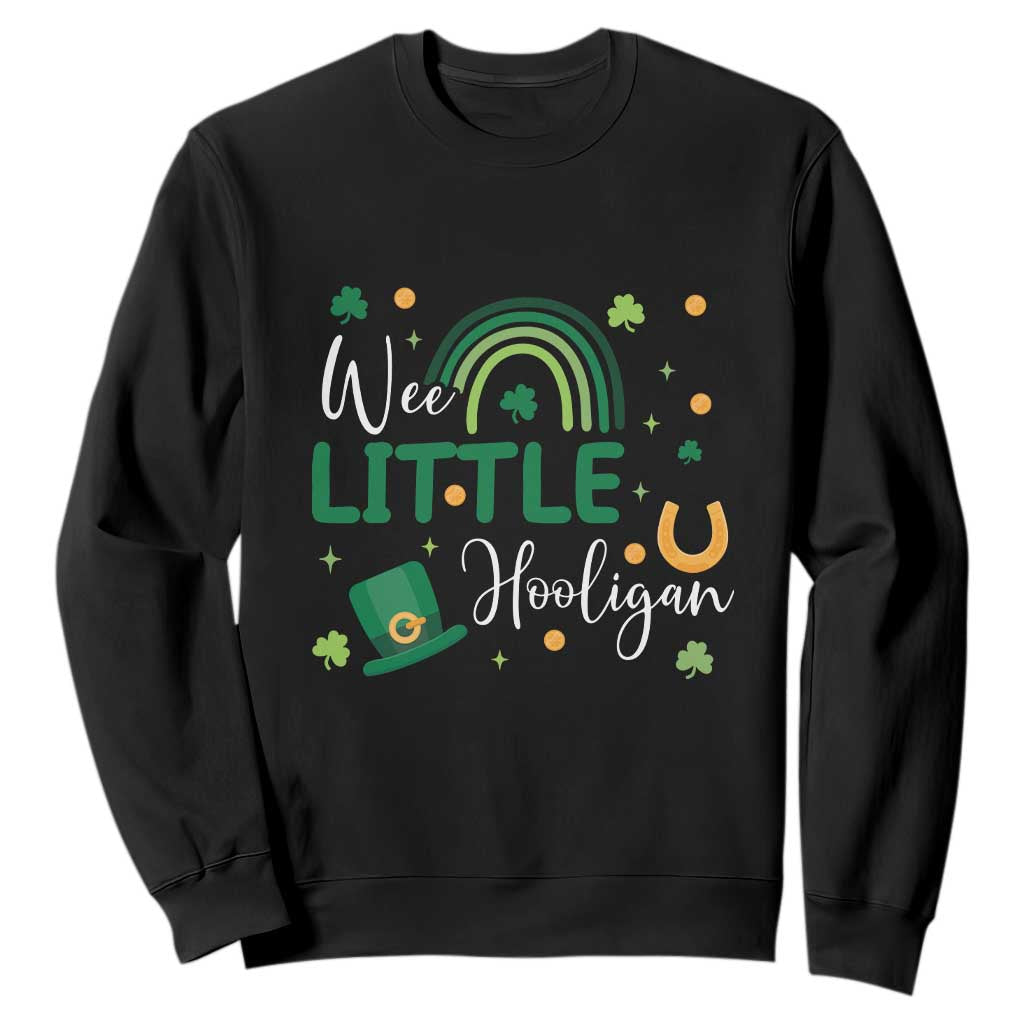 Funny Wee Little Hooligan Sweatshirt St Patrick's Day Shamrock Rainbow TS11 Black Print Your Wear