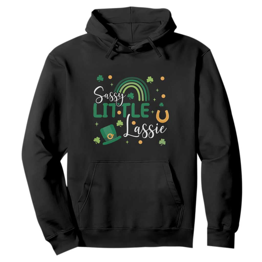 Funny Sassy Little Lassie Hoodie St Patrick's Day Shamrock Rainbow TS11 Black Print Your Wear