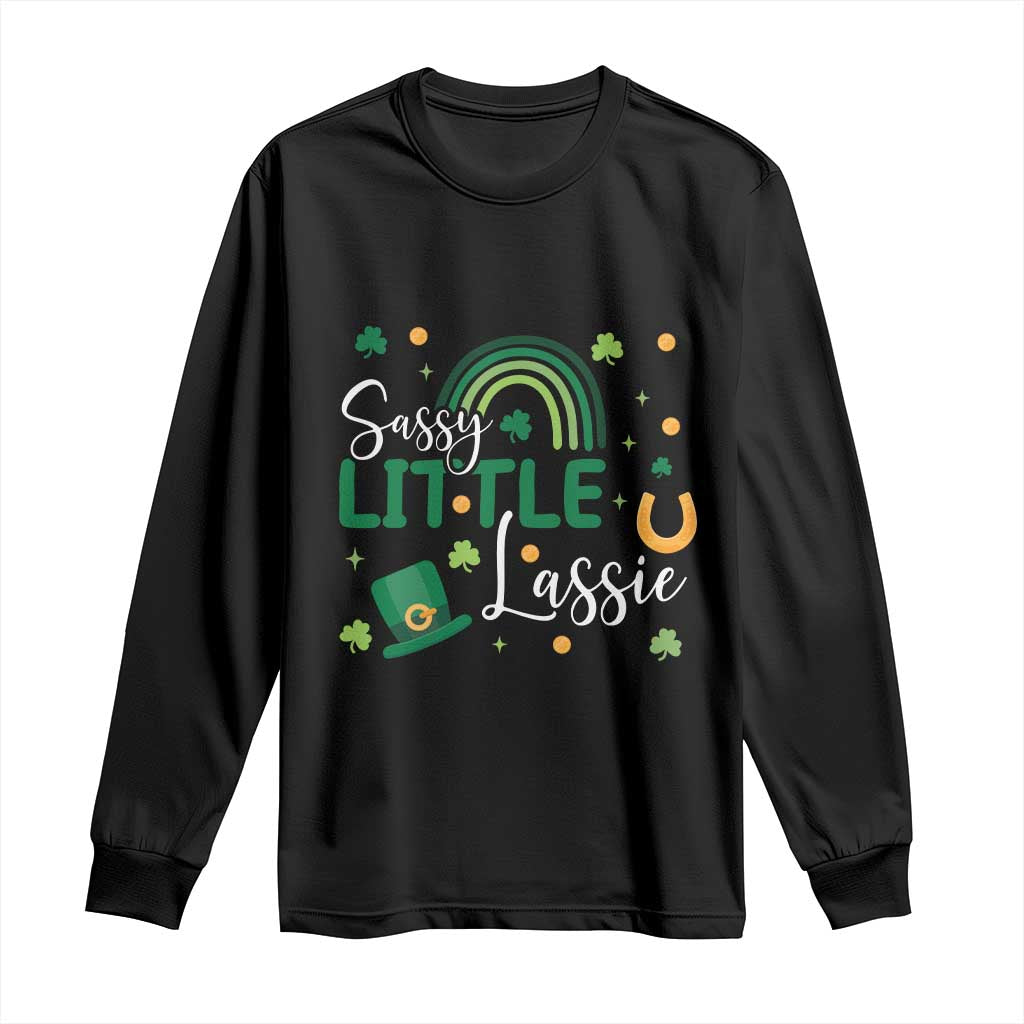 Funny Sassy Little Lassie Long Sleeve Shirt St Patrick's Day Shamrock Rainbow TS11 Black Print Your Wear