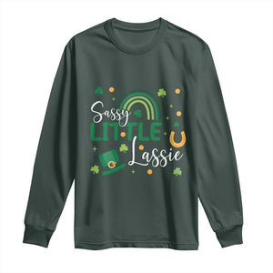 Funny Sassy Little Lassie Long Sleeve Shirt St Patrick's Day Shamrock Rainbow TS11 Dark Forest Green Print Your Wear