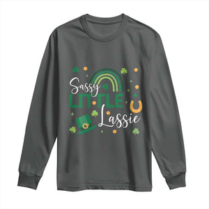 Funny Sassy Little Lassie Long Sleeve Shirt St Patrick's Day Shamrock Rainbow TS11 Dark Heather Print Your Wear