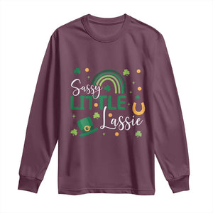 Funny Sassy Little Lassie Long Sleeve Shirt St Patrick's Day Shamrock Rainbow TS11 Maroon Print Your Wear