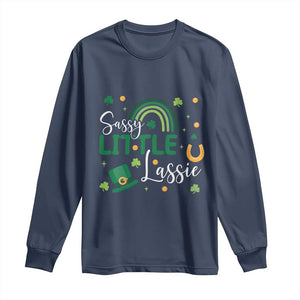 Funny Sassy Little Lassie Long Sleeve Shirt St Patrick's Day Shamrock Rainbow TS11 Navy Print Your Wear