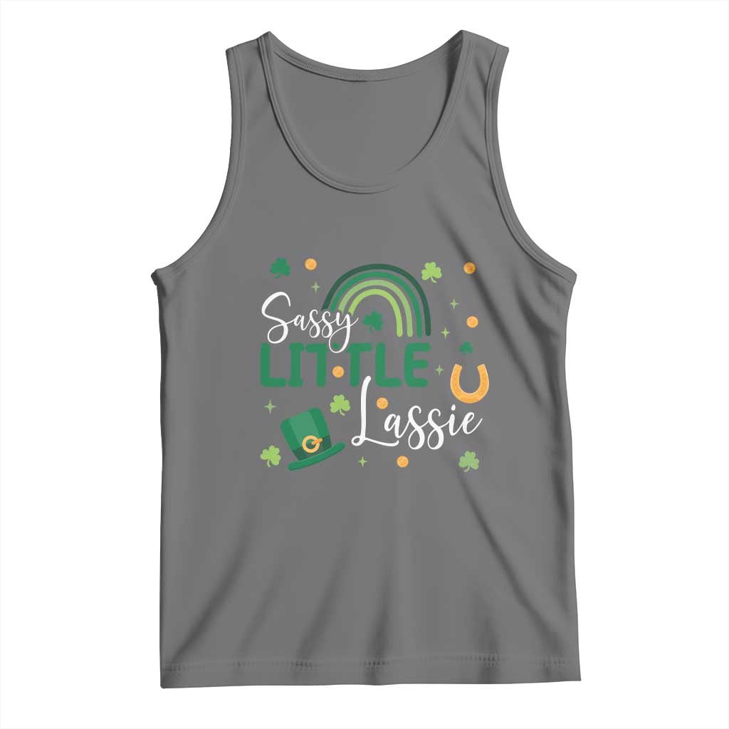 Funny Sassy Little Lassie Tank Top St Patrick's Day Shamrock Rainbow TS11 Black Heather Print Your Wear