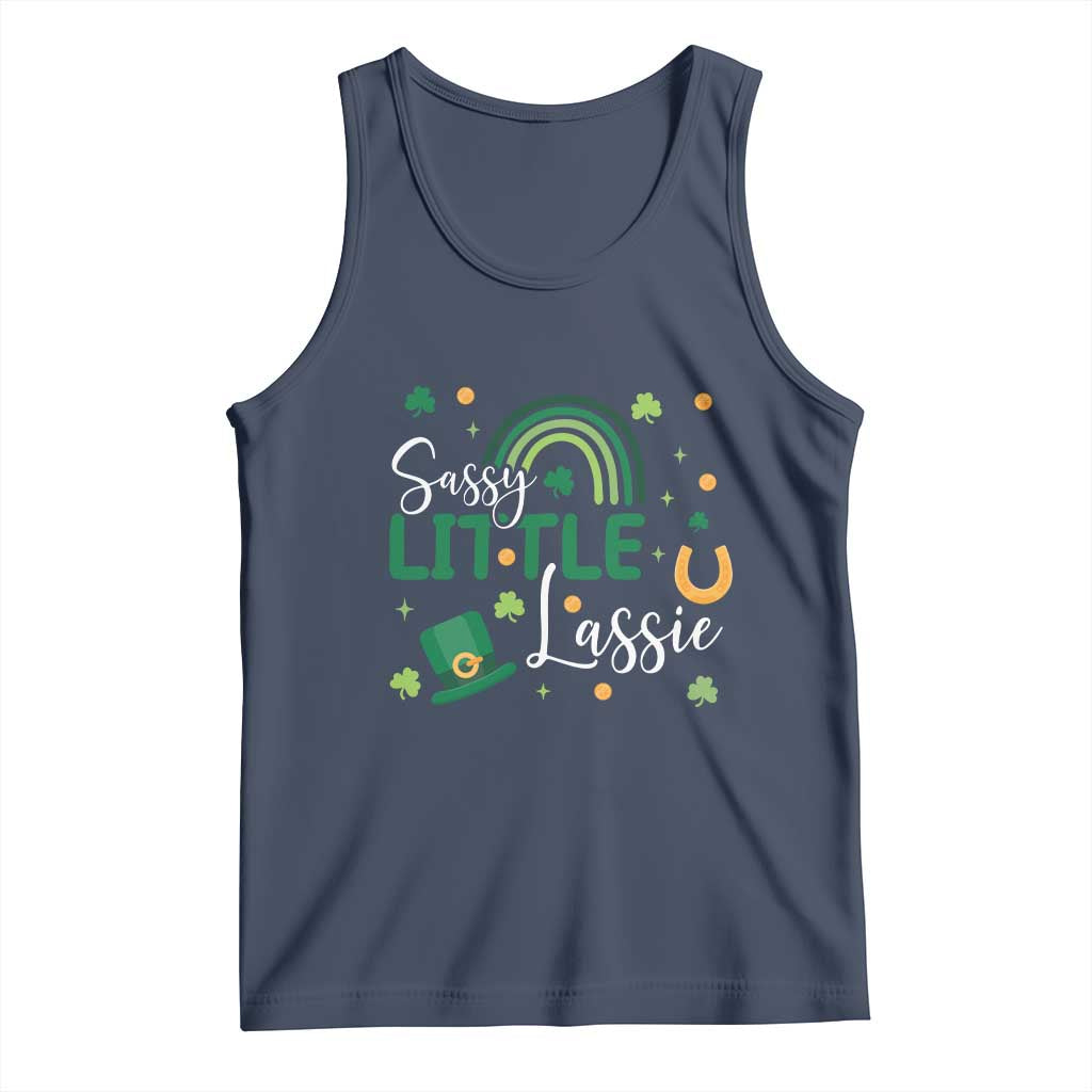 Funny Sassy Little Lassie Tank Top St Patrick's Day Shamrock Rainbow TS11 Navy Print Your Wear