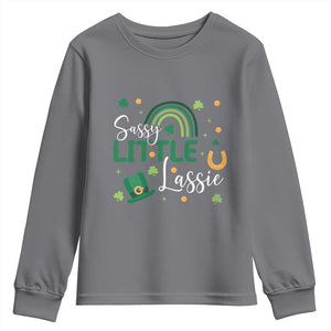 Funny Sassy Little Lassie Youth Sweatshirt St Patrick's Day Shamrock Rainbow TS11 Charcoal Print Your Wear