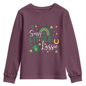 Funny Sassy Little Lassie Youth Sweatshirt St Patrick's Day Shamrock Rainbow TS11 Maroon Print Your Wear