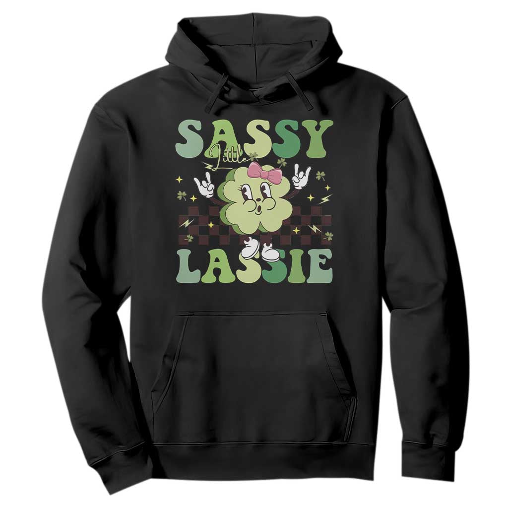 Funny St Patrick's Day Sassy Little Lassie Hoodie Retro Groovy Clover TS11 Black Print Your Wear