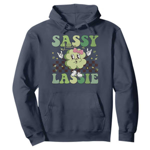 Funny St Patrick's Day Sassy Little Lassie Hoodie Retro Groovy Clover TS11 Navy Print Your Wear