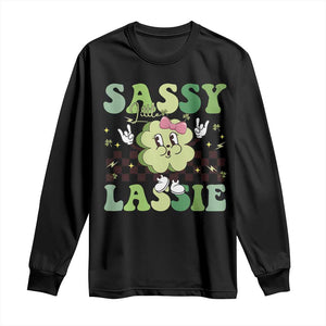 Funny St Patrick's Day Sassy Little Lassie Long Sleeve Shirt Retro Groovy Clover TS11 Black Print Your Wear