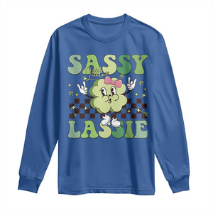 Funny St Patrick's Day Sassy Little Lassie Long Sleeve Shirt Retro Groovy Clover TS11 Royal Blue Print Your Wear