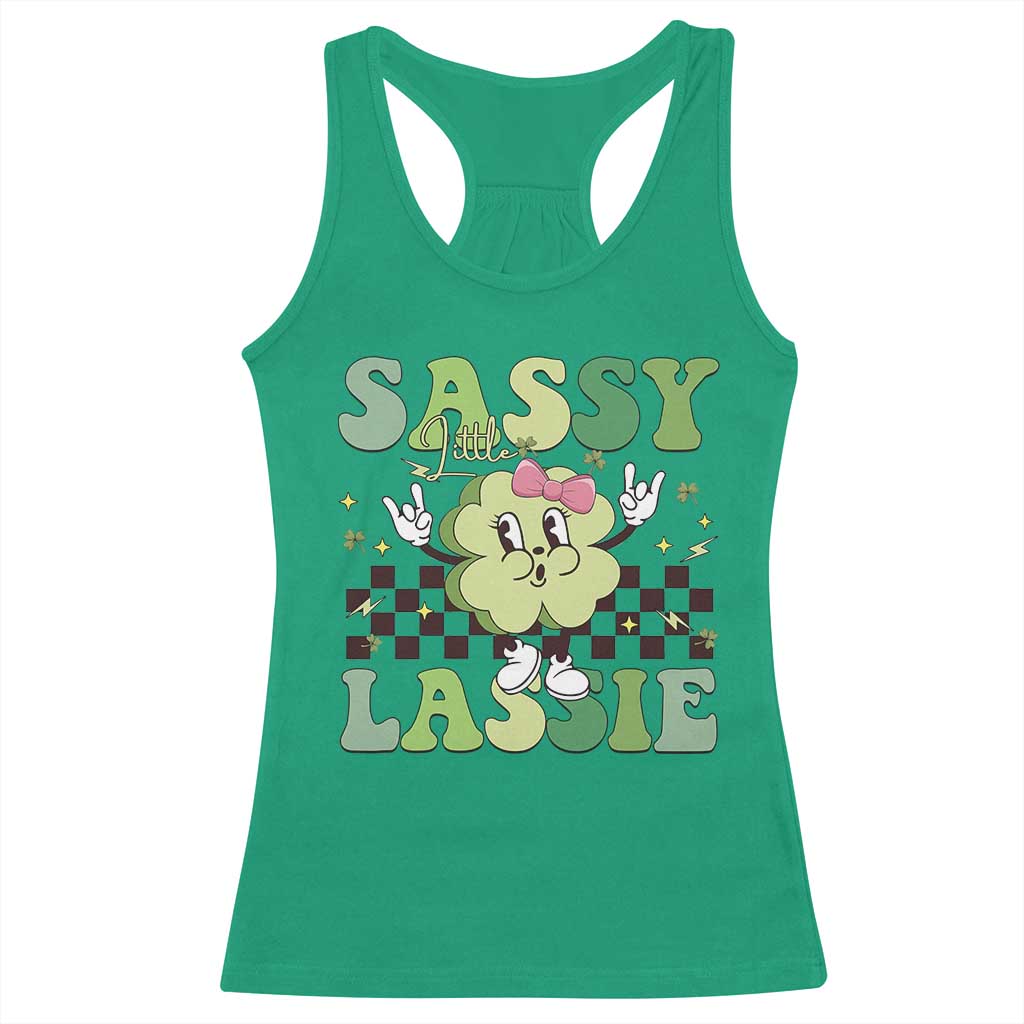 Funny St Patrick's Day Sassy Little Lassie Racerback Tank Top Retro Groovy Clover TS11 Irish Green Print Your Wear
