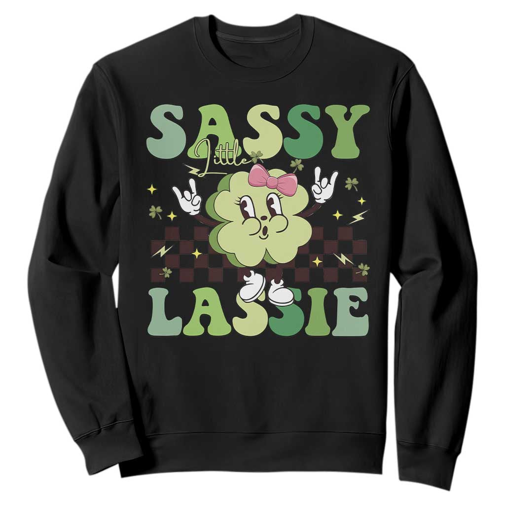 Funny St Patrick's Day Sassy Little Lassie Sweatshirt Retro Groovy Clover TS11 Black Print Your Wear