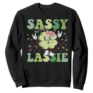 Funny St Patrick's Day Sassy Little Lassie Sweatshirt Retro Groovy Clover TS11 Black Print Your Wear