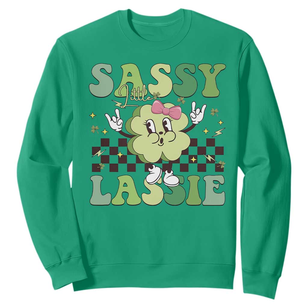 Funny St Patrick's Day Sassy Little Lassie Sweatshirt Retro Groovy Clover TS11 Irish Green Print Your Wear