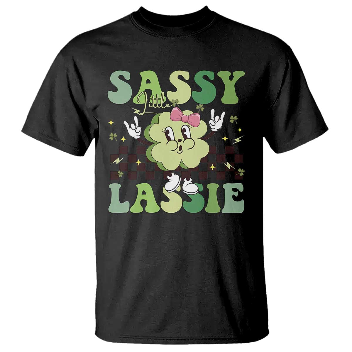 Funny St Patrick's Day Sassy Little Lassie T Shirt Retro Groovy Clover TS11 Black Print Your Wear
