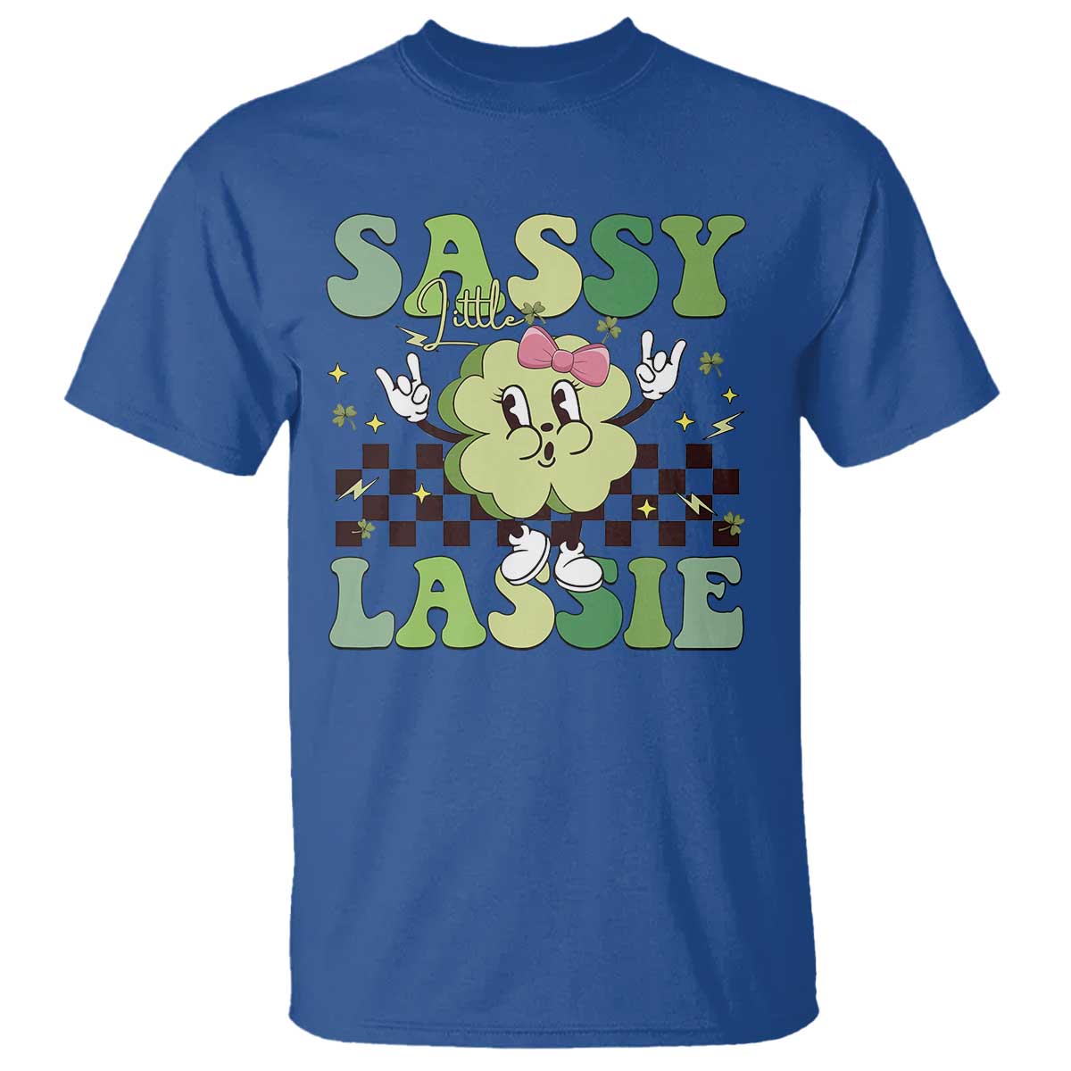 Funny St Patrick's Day Sassy Little Lassie T Shirt Retro Groovy Clover TS11 Royal Blue Print Your Wear