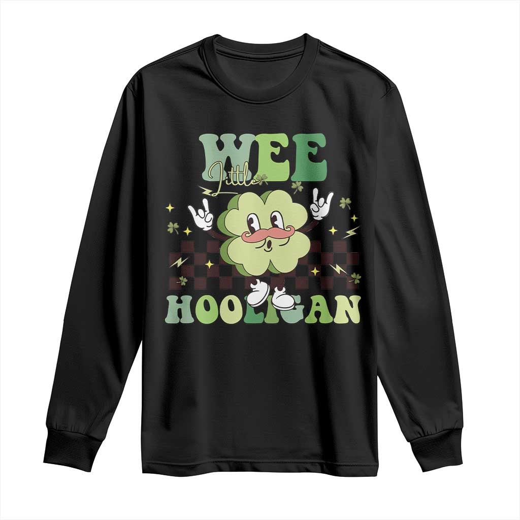 Funny St Patrick's Day Wee Little Hooligan Long Sleeve Shirt Retro Groovy Clover TS11 Black Print Your Wear