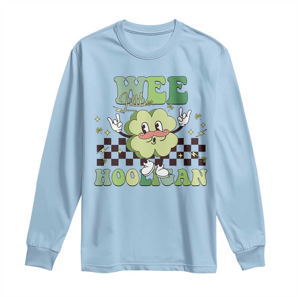 Funny St Patrick's Day Wee Little Hooligan Long Sleeve Shirt Retro Groovy Clover TS11 Light Blue Print Your Wear
