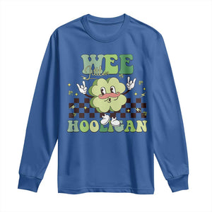 Funny St Patrick's Day Wee Little Hooligan Long Sleeve Shirt Retro Groovy Clover TS11 Royal Blue Print Your Wear