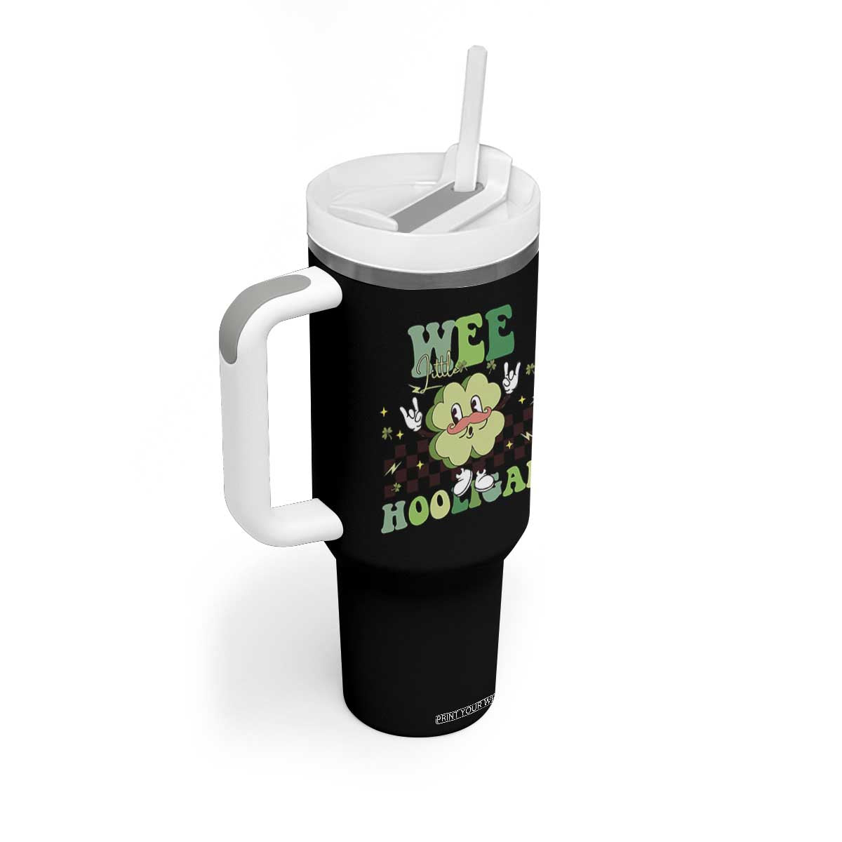 Funny St Patrick's Day Wee Little Hooligan Tumbler With Handle Retro Groovy Clover TS11 Print Your Wear