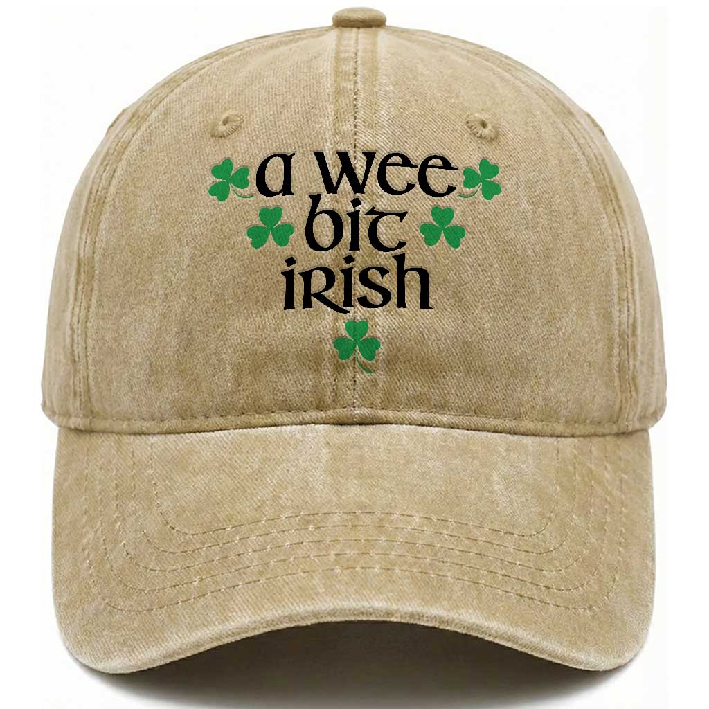 Funny Irish Heritage Washed Cotton Baseball Cap A Wee Bit Irish St Patrick's Day Shamrock TS11 Print Your Wear