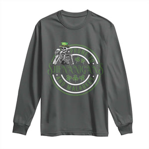 Funny Irish Prone To Shenanigans And Malarkey St Patrick's Day Long Sleeve Shirt Skeleton Beer Drinking TS11 Dark Heather Print Your Wear