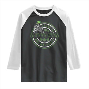 Funny Irish Prone To Shenanigans And Malarkey St Patrick's Day Raglan Shirt Skeleton Beer Drinking TS11 Black White Print Your Wear