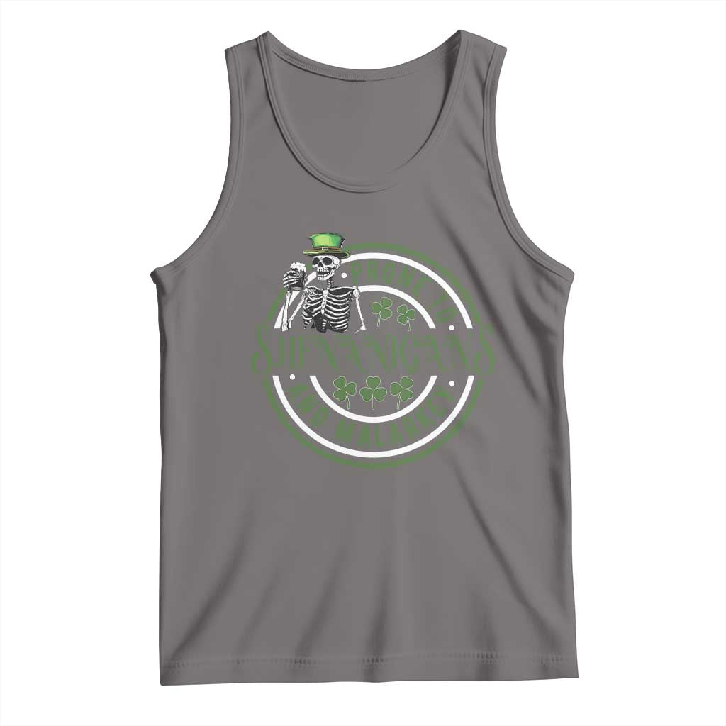 Funny Irish Prone To Shenanigans And Malarkey St Patrick's Day Tank Top Skeleton Beer Drinking TS11 Deep Heather Print Your Wear