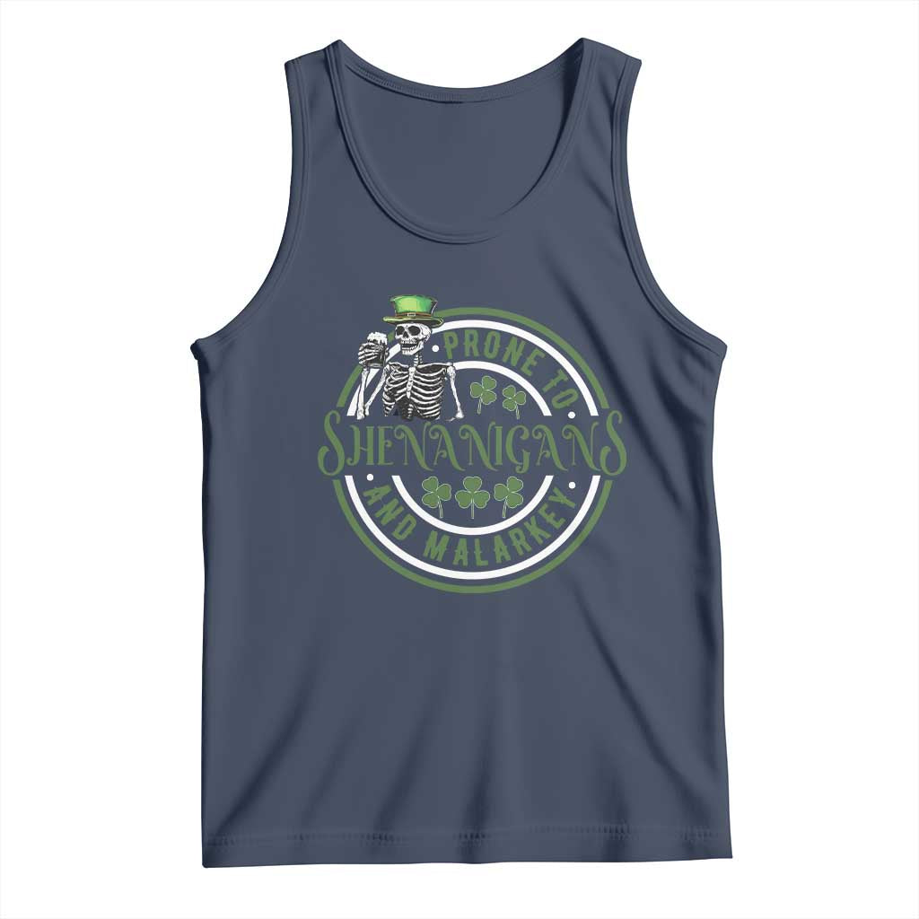 Funny Irish Prone To Shenanigans And Malarkey St Patrick's Day Tank Top Skeleton Beer Drinking TS11 Navy Print Your Wear
