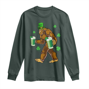 Funny Bigfoot St Patrick's Day Irish Beer Drinking Long Sleeve Shirt TS11 Dark Forest Green Print Your Wear