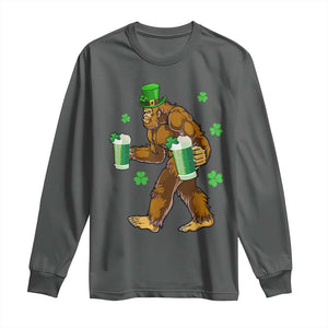 Funny Bigfoot St Patrick's Day Irish Beer Drinking Long Sleeve Shirt TS11 Dark Heather Print Your Wear