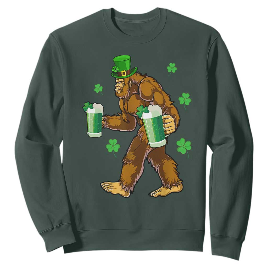Funny Bigfoot St Patrick's Day Irish Beer Drinking Sweatshirt TS11 Dark Forest Green Print Your Wear