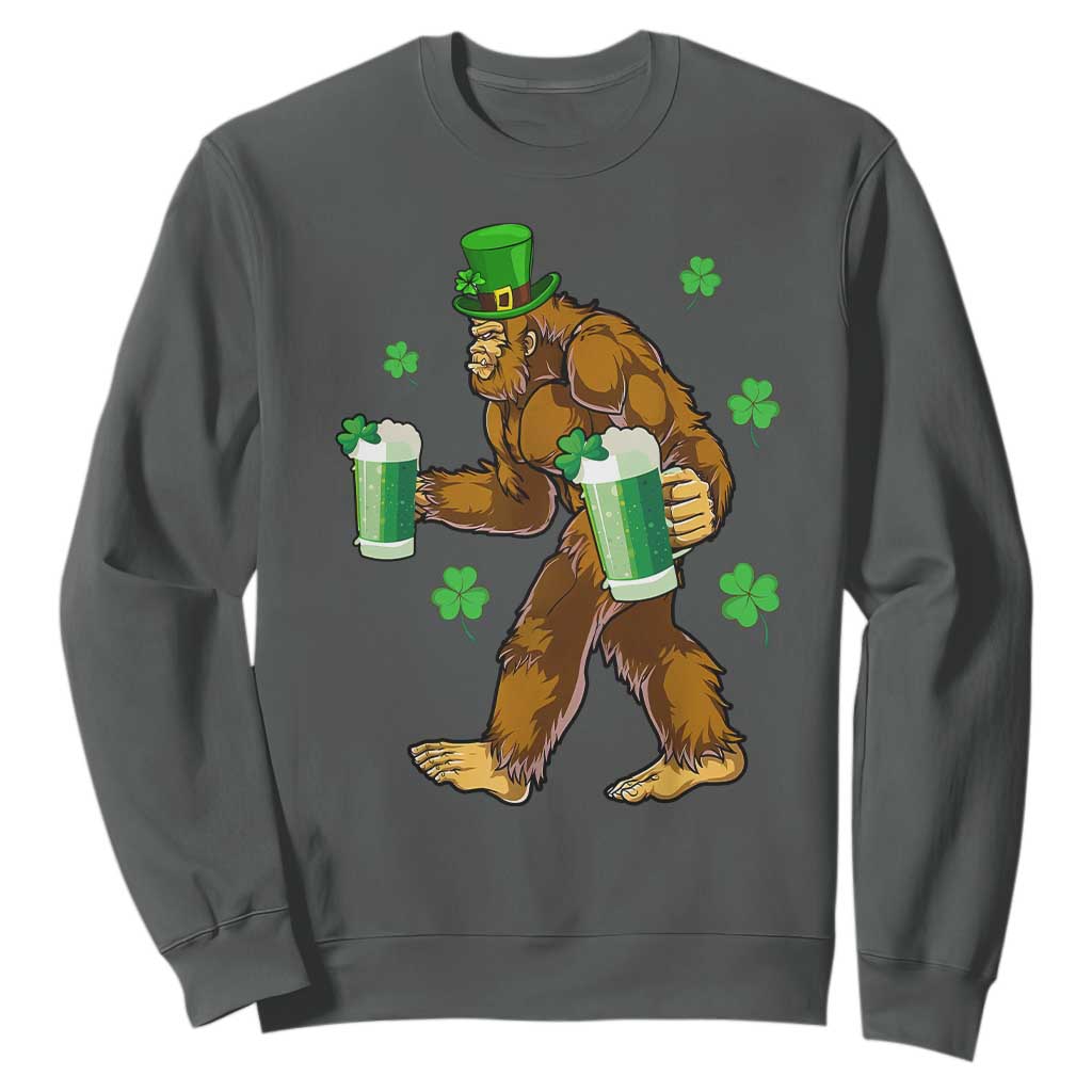 Funny Bigfoot St Patrick's Day Irish Beer Drinking Sweatshirt TS11 Dark Heather Print Your Wear
