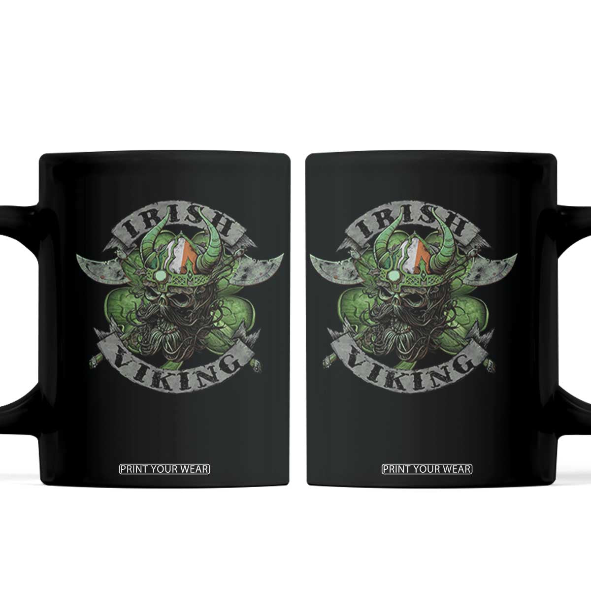 Funny Irish Viking Coffee Mug Vintage Shamrock Celtic Viking Skull TS11 Black Print Your Wear
