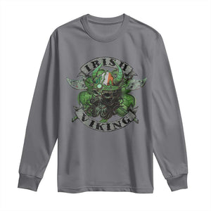 Funny Irish Viking Long Sleeve Shirt Vintage Shamrock Celtic Viking Skull TS11 Charcoal Print Your Wear